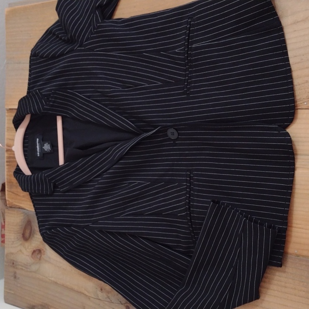 Liz Claiborne Career Black Pinstripe Single Button Blazer